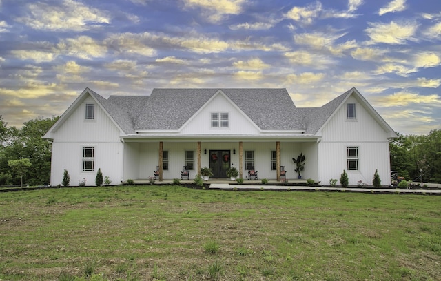 840 A T Dean Rd, Harrodsburg, KY 40330 - modern farmhouse style home with roof with shingles, a lawn, and covered porch