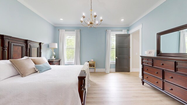 840 A T Dean Rd, Harrodsburg, KY 40330 - bedroom with a chandelier, light wood-style flooring, baseboards, and recessed lighting