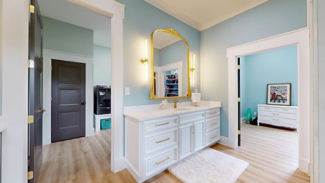 840 A T Dean Rd, Harrodsburg, KY 40330 - bathroom featuring vanity, wood finished floors, and baseboards