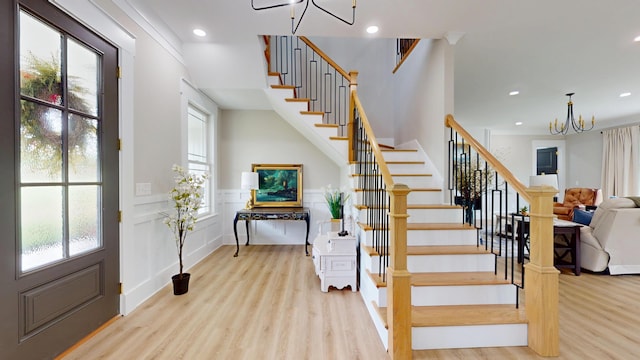 840 A T Dean Rd, Harrodsburg, KY 40330 - foyer entrance with wood finished floors, stairs, a chandelier, and recessed lighting