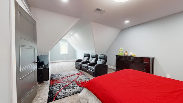 840 A T Dean Rd, Harrodsburg, KY 40330 - bedroom featuring carpet floors, baseboards, lofted ceiling, and recessed lighting