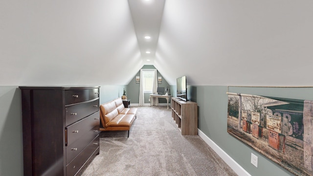 840 A T Dean Rd, Harrodsburg, KY 40330 - living area with recessed lighting, lofted ceiling, carpet, and baseboards