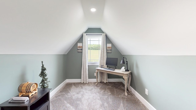 840 A T Dean Rd, Harrodsburg, KY 40330 - office with carpet, vaulted ceiling, baseboards, and recessed lighting