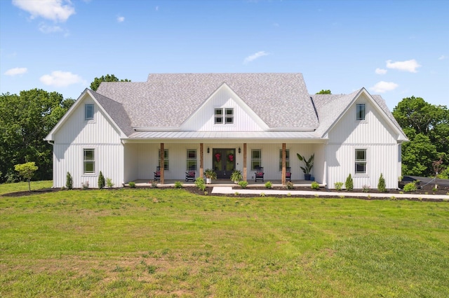 840 A T Dean Rd, Harrodsburg, KY 40330 - modern inspired farmhouse with a standing seam roof, a front lawn, a shingled roof, and covered porch