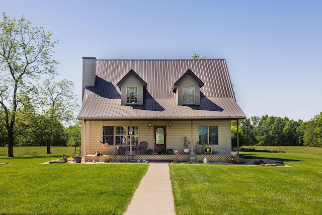388 Mc Roberts Rd, Wallingford, KY 41093 - view of front of home featuring a porch, a front lawn, a chimney, and metal roof