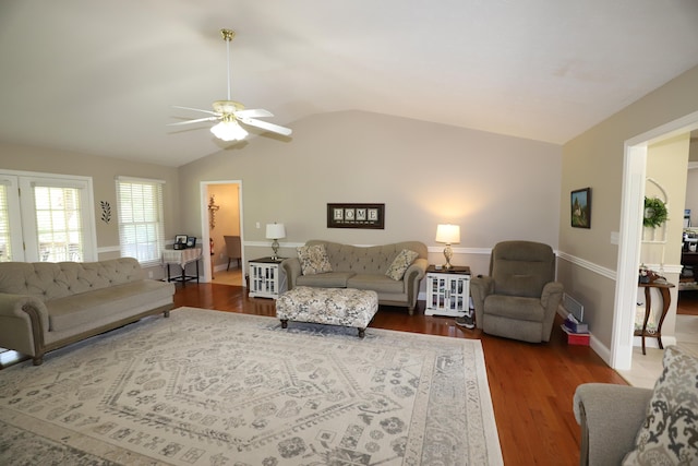 71 View Point Dr, Somerset, KY 42503 - living area featuring lofted ceiling, a ceiling fan, wood finished floors, and baseboards
