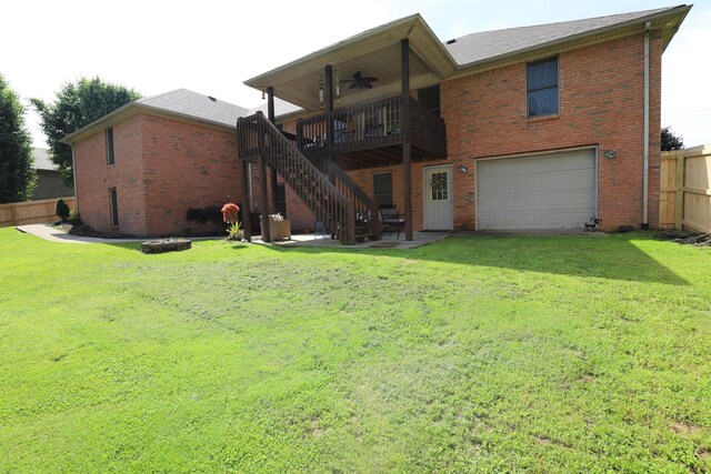 71 View Point Dr, Somerset, KY 42503 - rear view of property with brick siding, a garage, ceiling fan, and stairway
