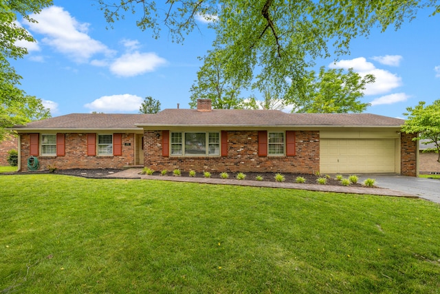 3540 Cornwall Dr, Lexington, KY 40503 - ranch-style home featuring a chimney, driveway, brick siding, and a garage