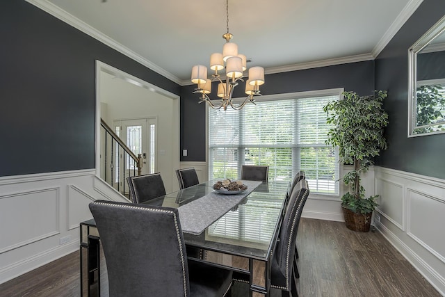 465 Manitoba Ln, Lexington, KY 40515 - dining area featuring a chandelier, wood finished floors, a decorative wall, wainscoting, and ornamental molding