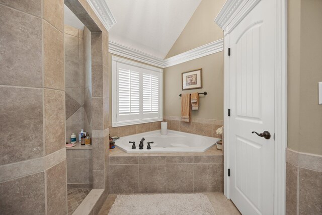43 Enclave Dr, Somerset, KY 42503 - bathroom with lofted ceiling, a garden tub, and tile patterned floors