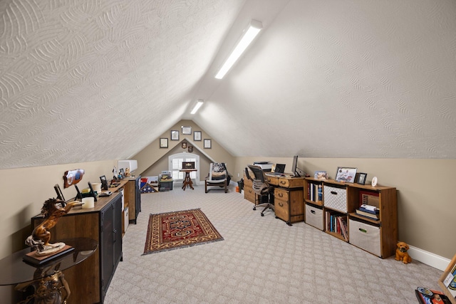 43 Enclave Dr, Somerset, KY 42503 - office space with carpet floors, vaulted ceiling, a textured ceiling, and baseboards