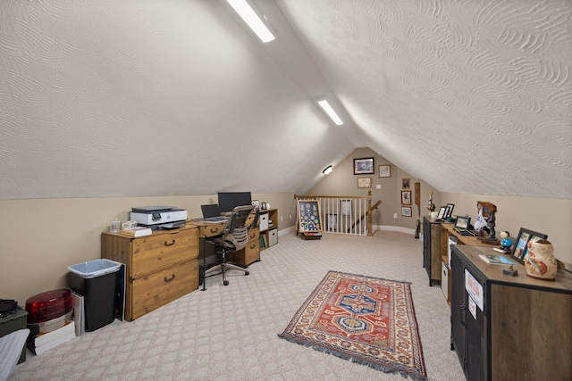 43 Enclave Dr, Somerset, KY 42503 - office featuring light carpet, vaulted ceiling, a textured ceiling, and baseboards