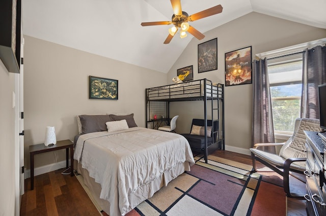 43 Enclave Dr, Somerset, KY 42503 - bedroom with vaulted ceiling, wood finished floors, baseboards, and ceiling fan