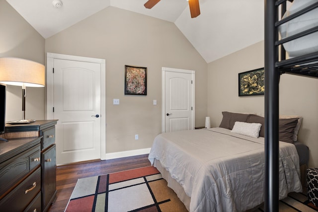 43 Enclave Dr, Somerset, KY 42503 - bedroom featuring vaulted ceiling, dark wood-style floors, ceiling fan, and baseboards