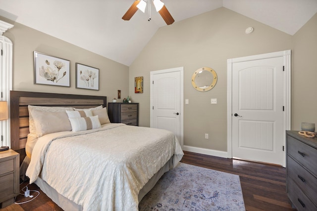 43 Enclave Dr, Somerset, KY 42503 - bedroom with lofted ceiling, baseboards, dark wood-style floors, and ceiling fan