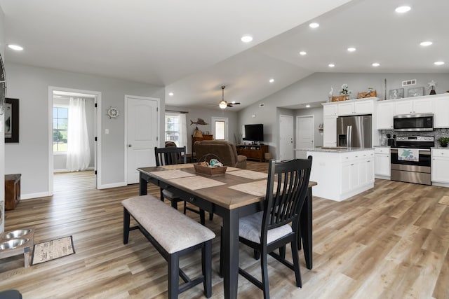 350 Misty Dr, Somerset, KY 42503 - dining room with plenty of natural light, lofted ceiling, light wood-style floors, recessed lighting, and ceiling fan