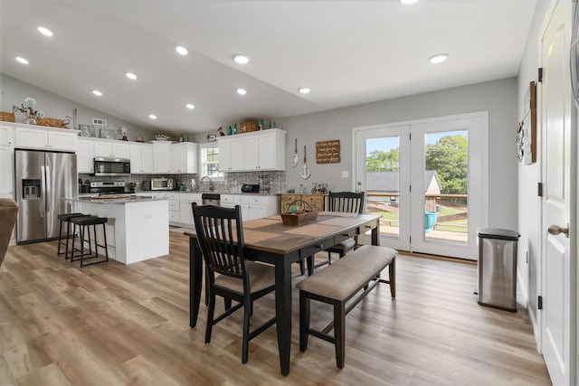 350 Misty Dr, Somerset, KY 42503 - dining space with vaulted ceiling, light wood-style flooring, and recessed lighting