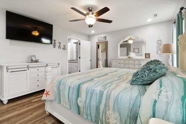 350 Misty Dr, Somerset, KY 42503 - bedroom with wood finished floors, ceiling fan, recessed lighting, and ensuite bathroom