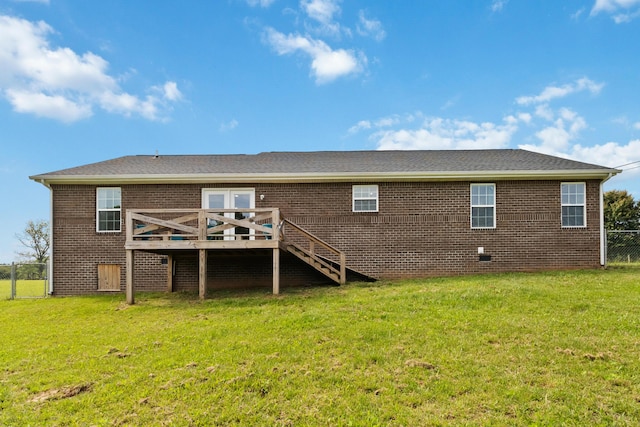 350 Misty Dr, Somerset, KY 42503 - rear view of house with a wooden deck, brick siding, and stairs