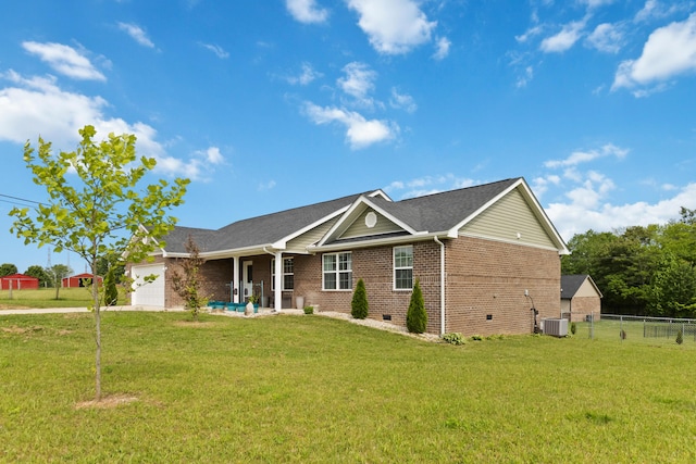 350 Misty Dr, Somerset, KY 42503 - ranch-style house with cooling unit, brick siding, an attached garage, crawl space, and a shingled roof