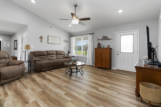 350 Misty Dr, Somerset, KY 42503 - living area with ceiling fan, vaulted ceiling, light wood-type flooring, and recessed lighting
