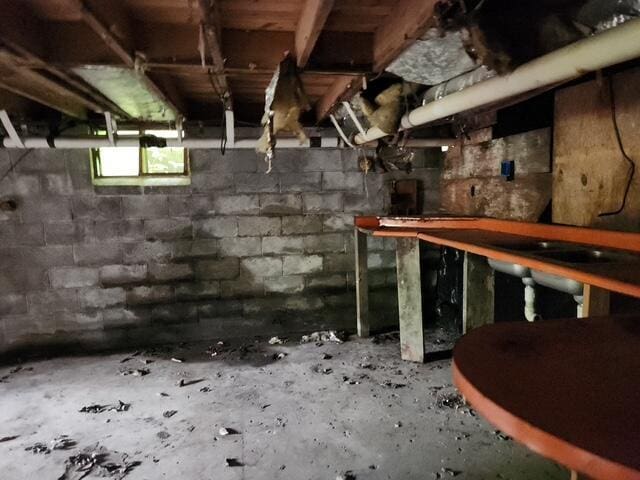 view of unfinished basement