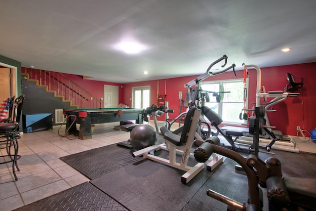 73 Redwood Ln, East Bernstadt, KY 40729 - exercise area featuring tile patterned floors, recessed lighting, and billiards