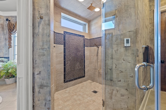 bathroom with a stall shower
