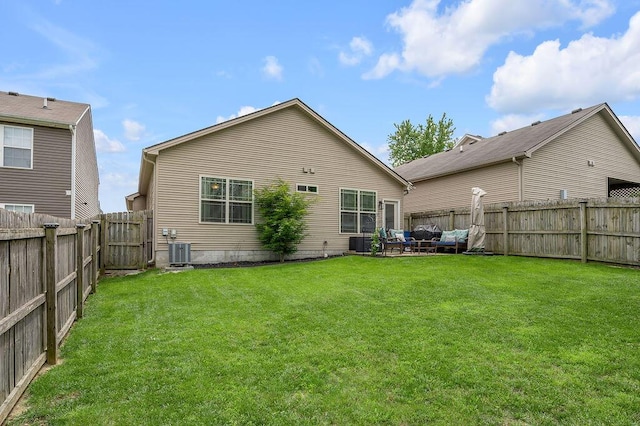 back of property featuring central air condition unit and an outdoor hangout area