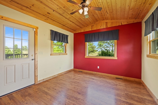 1648 Burdette Knob Rd, Lancaster, KY 40444 - unfurnished room with vaulted ceiling, wood finished floors, wooden ceiling, a ceiling fan, and baseboards