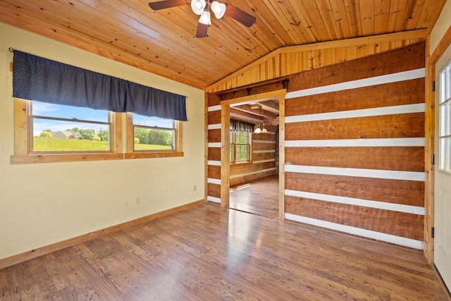 1648 Burdette Knob Rd, Lancaster, KY 40444 - unfurnished room featuring lofted ceiling, wood ceiling, wood walls, ceiling fan, and wood finished floors