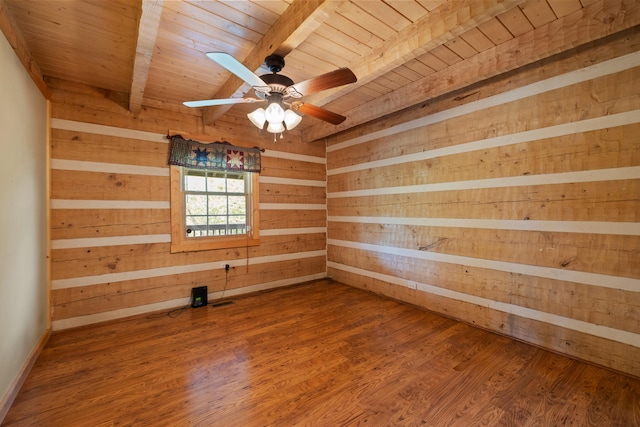 1648 Burdette Knob Rd, Lancaster, KY 40444 - unfurnished room featuring wood ceiling, beam ceiling, a ceiling fan, wood walls, and wood finished floors