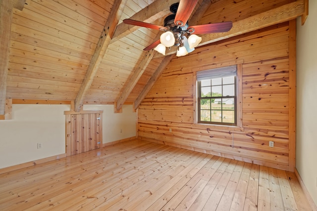 1648 Burdette Knob Rd, Lancaster, KY 40444 - bonus room with wooden ceiling, light wood-type flooring, a ceiling fan, and wood walls