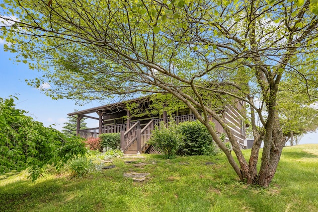 1648 Burdette Knob Rd, Lancaster, KY 40444 - view of grassy yard featuring a wooden deck and stairs