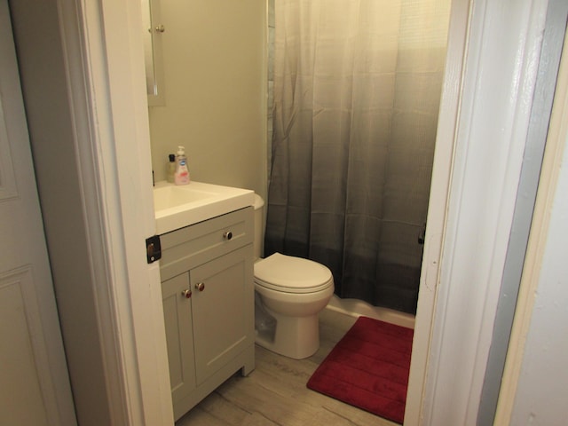 324 Spruce Dr, Frankfort, KY 40601 - bathroom with wood finished floors, vanity, toilet, and a shower with curtain