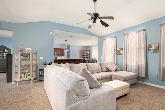 1335 Curtis Pike, Richmond, KY 40475 - living area featuring lofted ceiling, light carpet, and ceiling fan