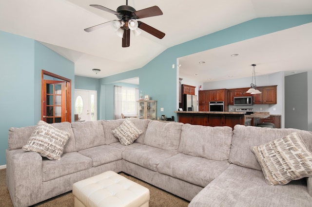 1335 Curtis Pike, Richmond, KY 40475 - carpeted living room with lofted ceiling and a ceiling fan