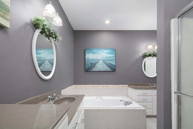 1335 Curtis Pike, Richmond, KY 40475 - bathroom featuring vanity, a garden tub, tile patterned floors, a shower with door, and recessed lighting