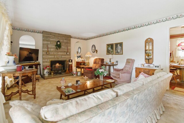 301 Vaught St, Somerset, KY 42501 - living area featuring carpet and a stone fireplace