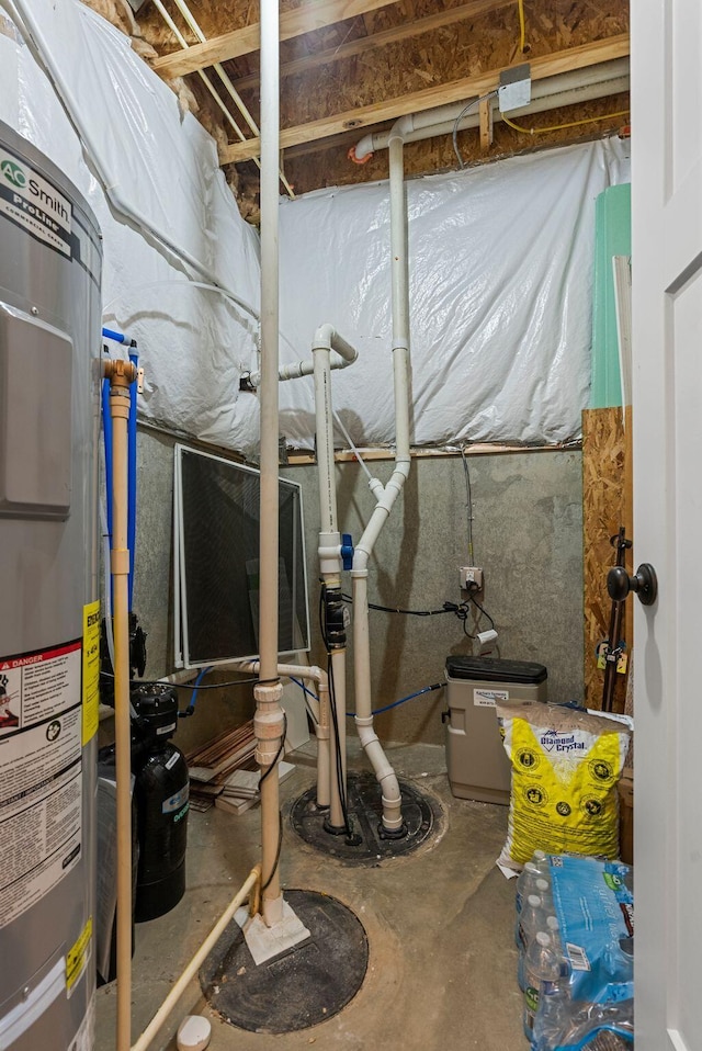 unfinished below grade area with electric water heater