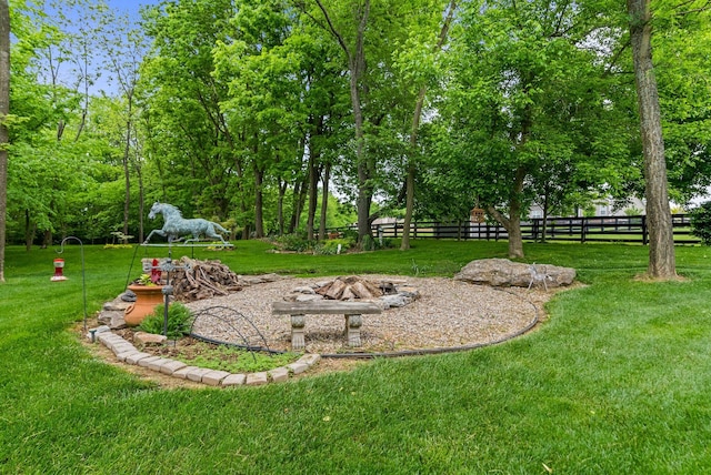 view of yard featuring an outdoor fire pit