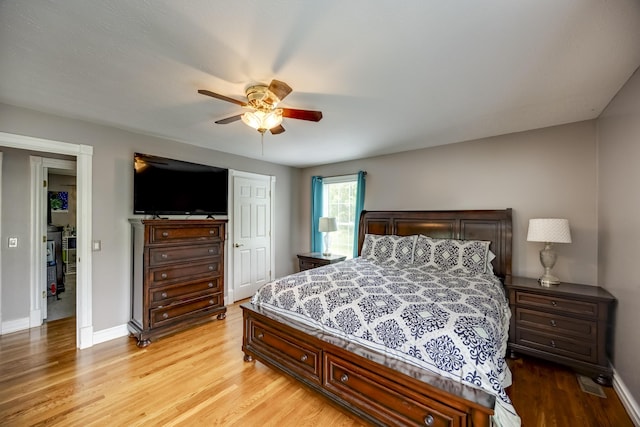 44 Gwinn Island Cir, Danville, KY 40422 - bedroom with light wood-style flooring, baseboards, and ceiling fan
