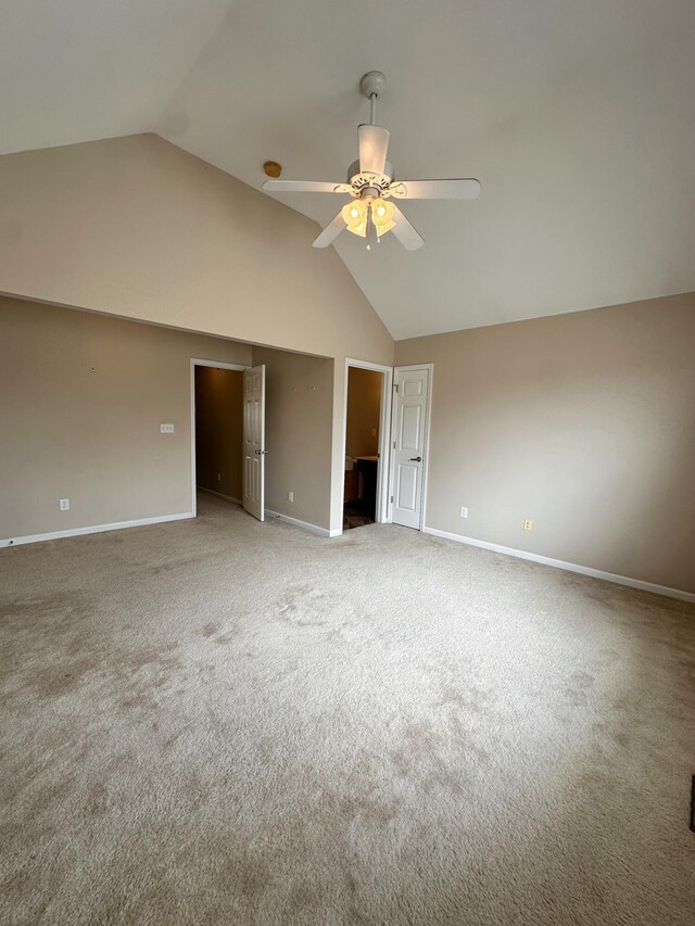 3804 Polo Club Blvd, Lexington, KY 40509 - unfurnished bedroom with baseboards, high vaulted ceiling, carpet floors, and a ceiling fan