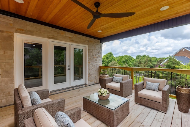 2269 Savannah Ln, Lexington, KY 40513 - deck with french doors, outdoor lounge area, and a ceiling fan
