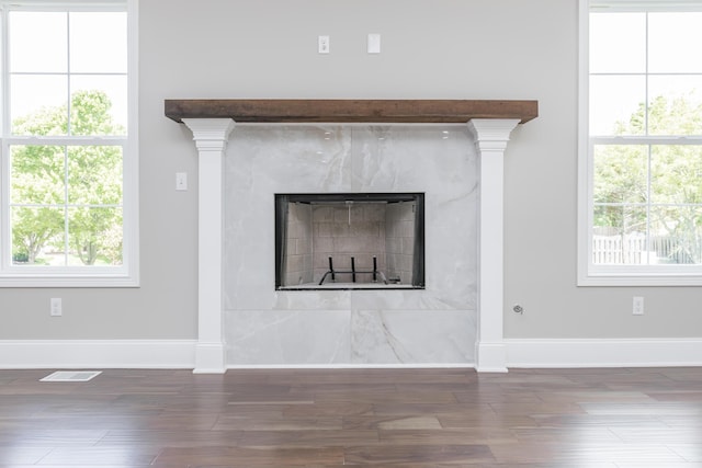 2269 Savannah Ln, Lexington, KY 40513 - detailed view of wood finished floors, baseboards, and a high end fireplace