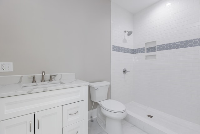 2269 Savannah Ln, Lexington, KY 40513 - full bathroom with toilet, a tile shower, vanity, and marble look tile flooring
