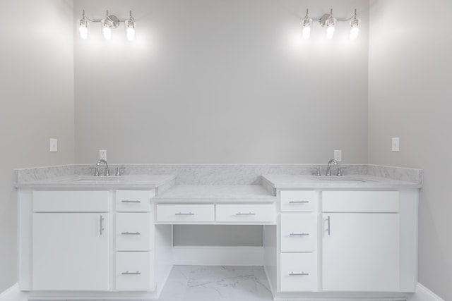 2269 Savannah Ln, Lexington, KY 40513 - bathroom featuring double vanity, marble finish flooring, and baseboards