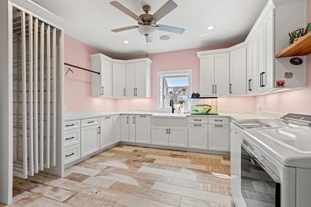 502 W Brannon Rd, Nicholasville, KY 40356 - kitchen with open shelves, washer and clothes dryer, ceiling fan, light countertops, and recessed lighting