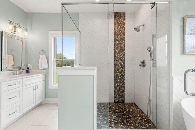 502 W Brannon Rd, Nicholasville, KY 40356 - bathroom featuring a shower stall, a soaking tub, and vanity