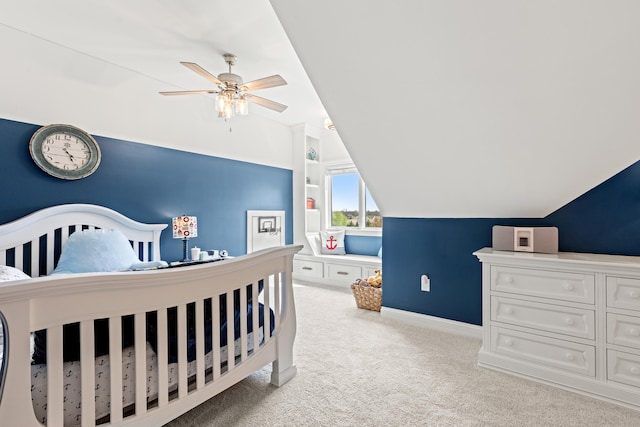 502 W Brannon Rd, Nicholasville, KY 40356 - carpeted bedroom featuring lofted ceiling, baseboards, and a ceiling fan